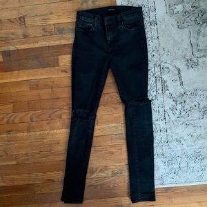 J Brand Petite Black Skinny Ripped Stretch Jeans Short